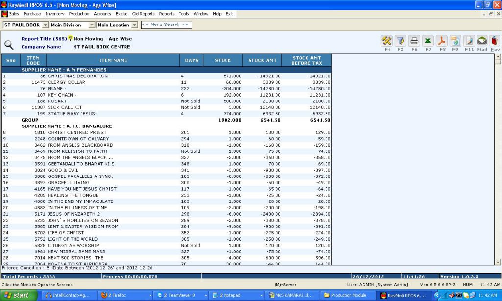 Non moving stock summary