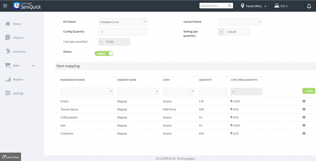 Menu Engineering in Gofrugal ServQuick