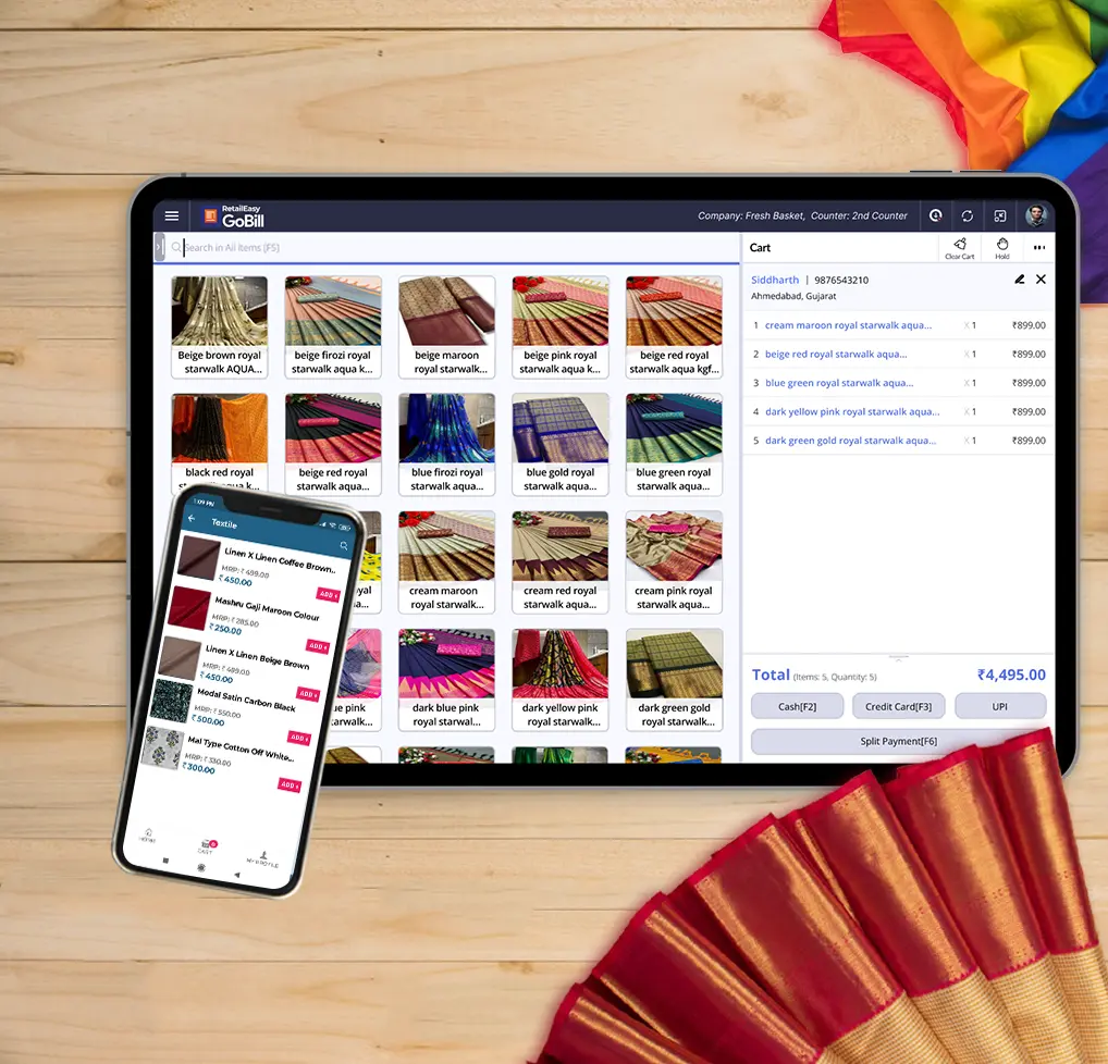 Textile POS Software Billing Screen with Product Listings